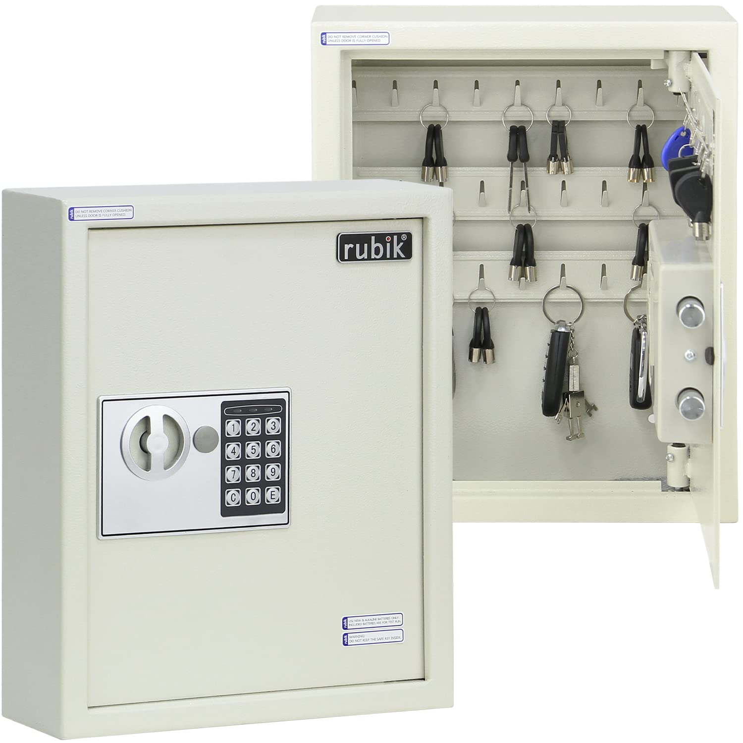 Rubik 34-Keys Metal Storage Cabinet Safe Box Digital Lock, Wall Mounted Key Storage Cabinet Organizer for Hotels Realestate Warehouse Schools Universities Business (Off White)