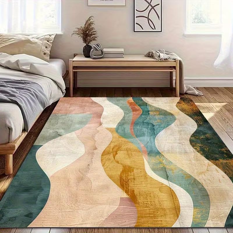 Grand tapis de sol moderne lavable en machine bleu sarcelle vert 180x270