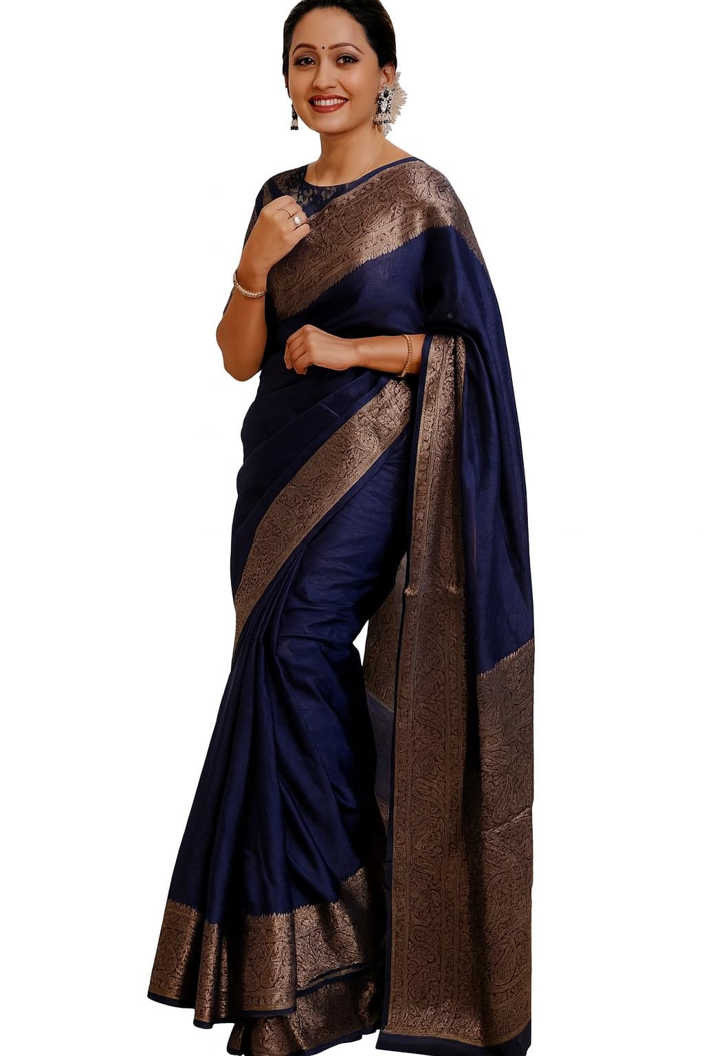 Women's Banarasi Silk Saree With Unstitche Blouse Piece Rich Zari Weaving Border