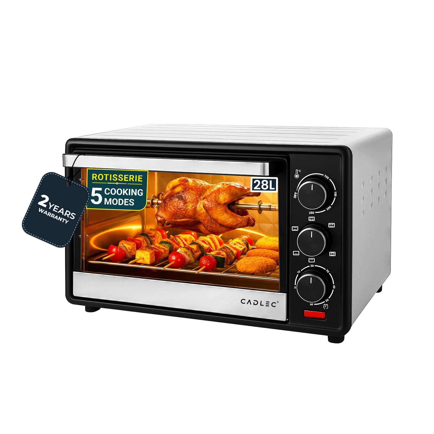 Cadlec Ovnix Multi-Function OTG for Kitchen, 28 Litre, 1500W, Oven Toaster Griller, Adjustable Temperature & Timer, Rotisserie, Bake, Grill & Toast, Oven for Baking - Silver