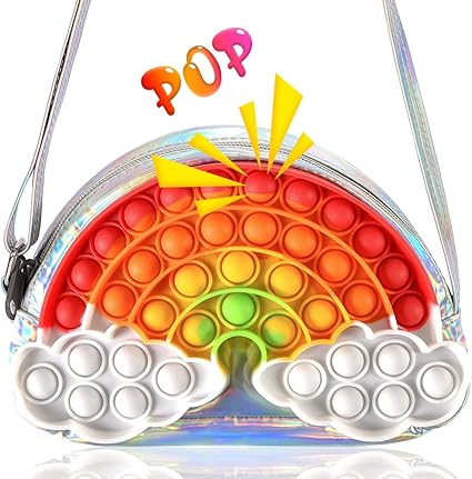 CarJoy Pop Shoulder Bag Fidget Toys, Rainbow Fidget Toys Design. Laser Toy Purse for Girls Fidget Shoulder Bag is Cute Fidget Toys Design can Relax