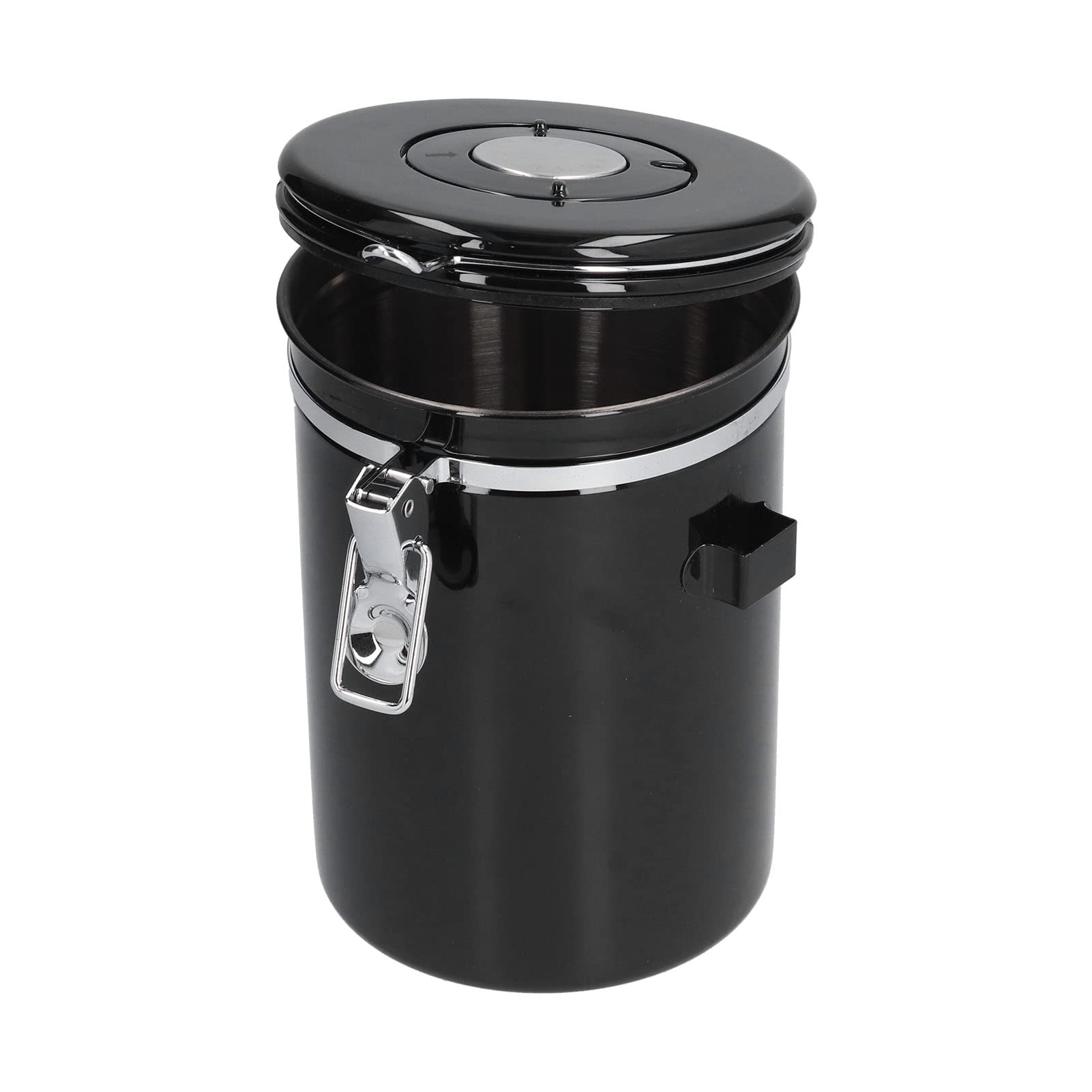 Botes de café de acero inoxidable con rueda de calendario, tarro hermético de almacenamiento de granos de café, recipiente de café de acero inoxidable 304 con válvula de escape (1.8L negro)