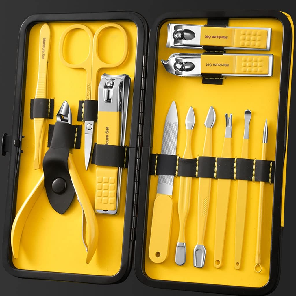 Kits de coupe-ongles, Kit de soins des ongles professionnel en acier inoxydable, ensemble pédicure jaune citron for hommes et femmes(Yellow 18 Piece Set)