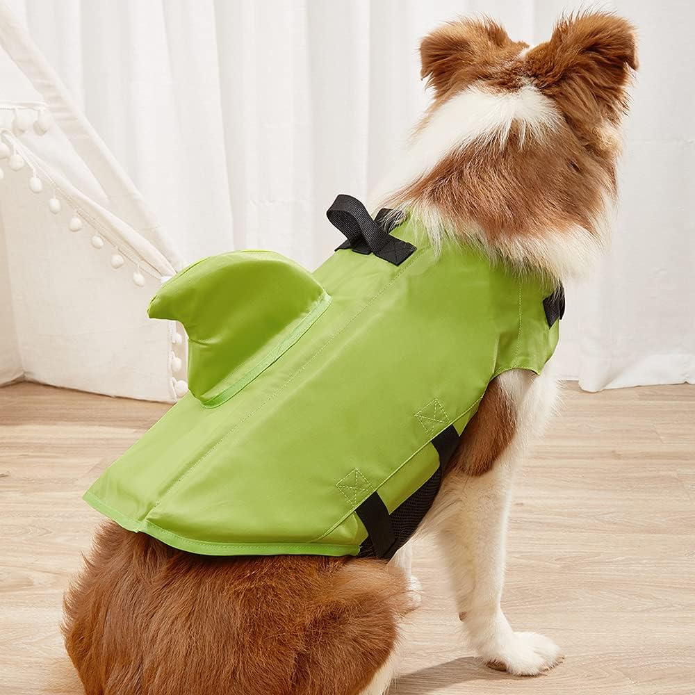 Snik-S Dog Life Jacket- Preserver with Adjustable Belt, Pet Swimming Shark Jacket for Short Nose Dog (Pug,Bulldog,Poodle,Bull Terrier,Labrador) (Green, Large)