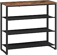 HOOBRO 4-Tier Shoe Rack Organizer with 3 Fabric Shelves & Top Panel, Holds 12-16 Pairs, Rustic Brown for Entryway Closet