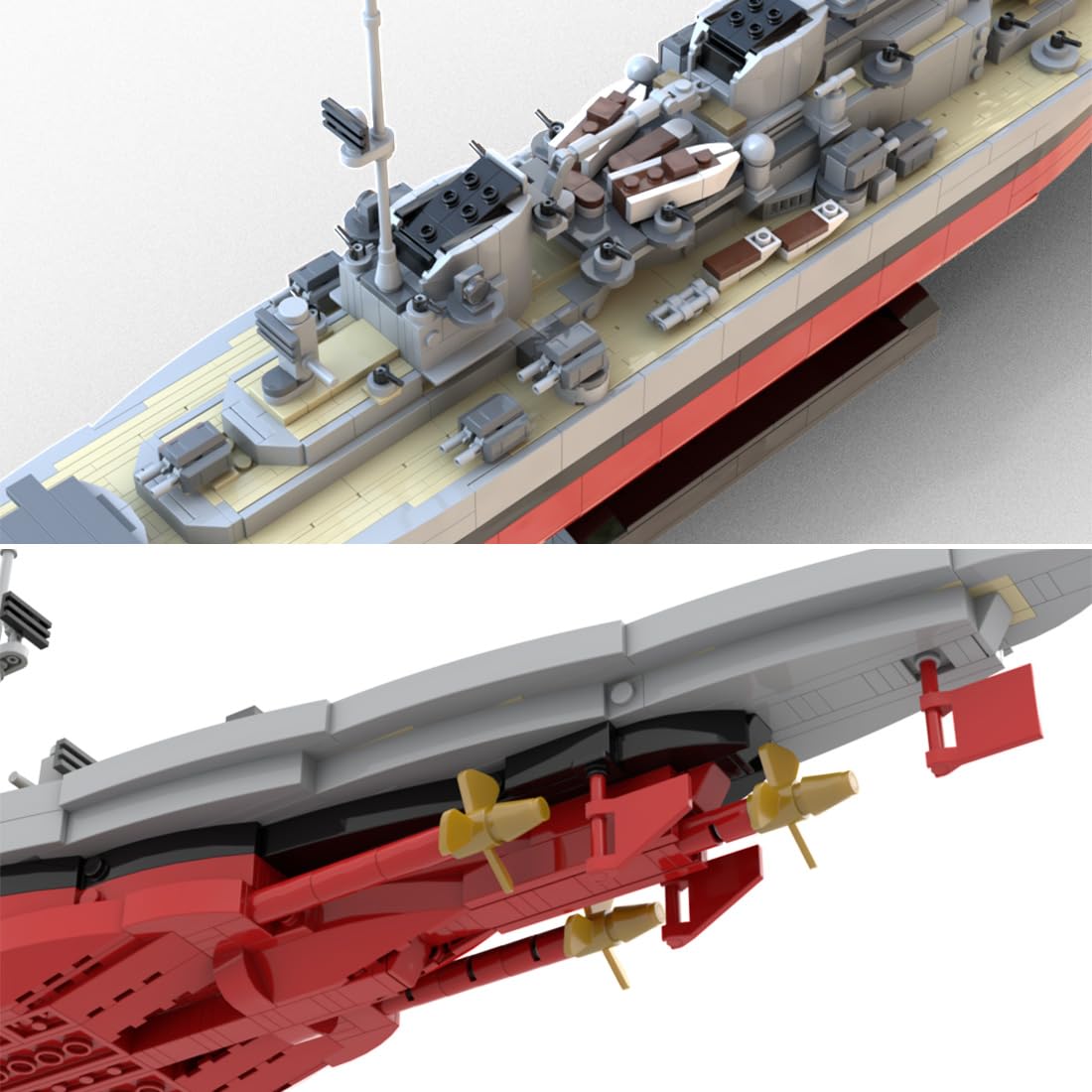 MOC Klemmbausteine Kriegsschiff Modell, 2422 Teile 1/300 Militärisches Seekriegsschiff Technik Schiff Set
