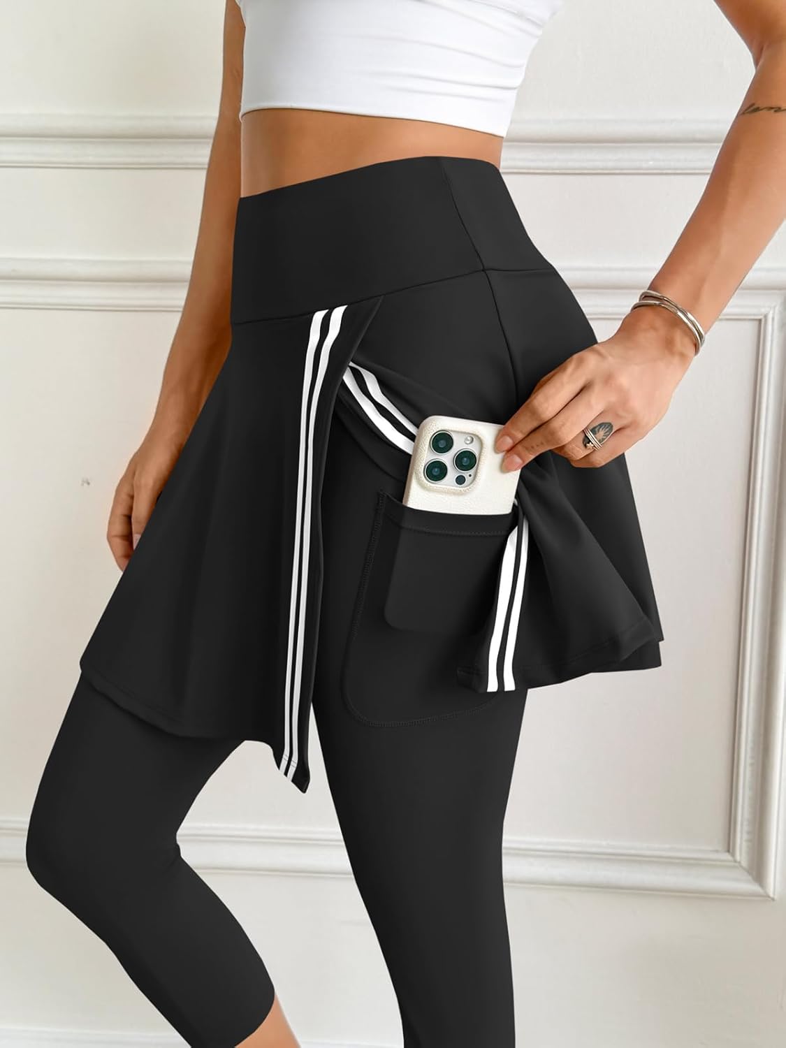 Fisoew Women's Athletic Skirt with Leggings Pockets Contrast Colors Wrap Gym Workout Golf Tennis Skorts