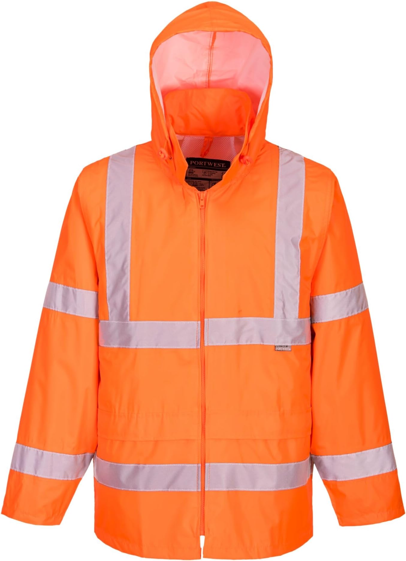 H440 Men's Waterproof Hi Vis Rain Jacket - Reflective Lightweight Safety Workwear with Pockets and Hood Orange, 4X-Large