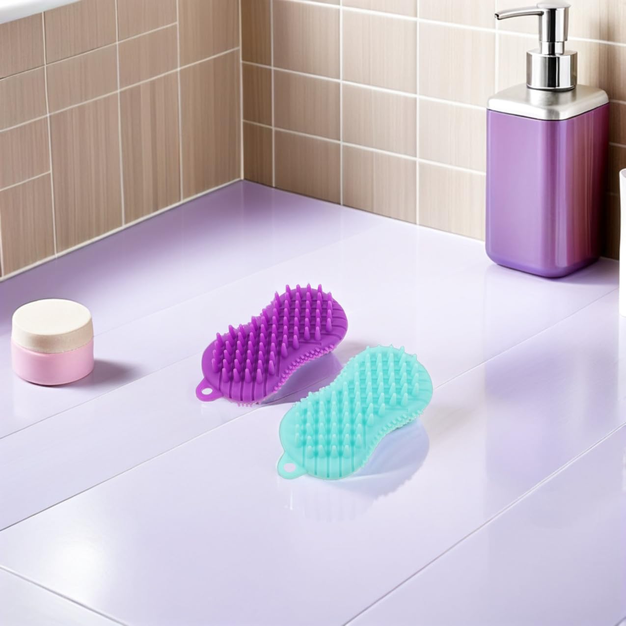 FRCOLOR 4 spazzole da bagno in silicone, per peeling, in silicone, per uomini, spazzola per la pulizia del bagno, spazzola per massaggi, pratica spazzola per shampoo per bambini