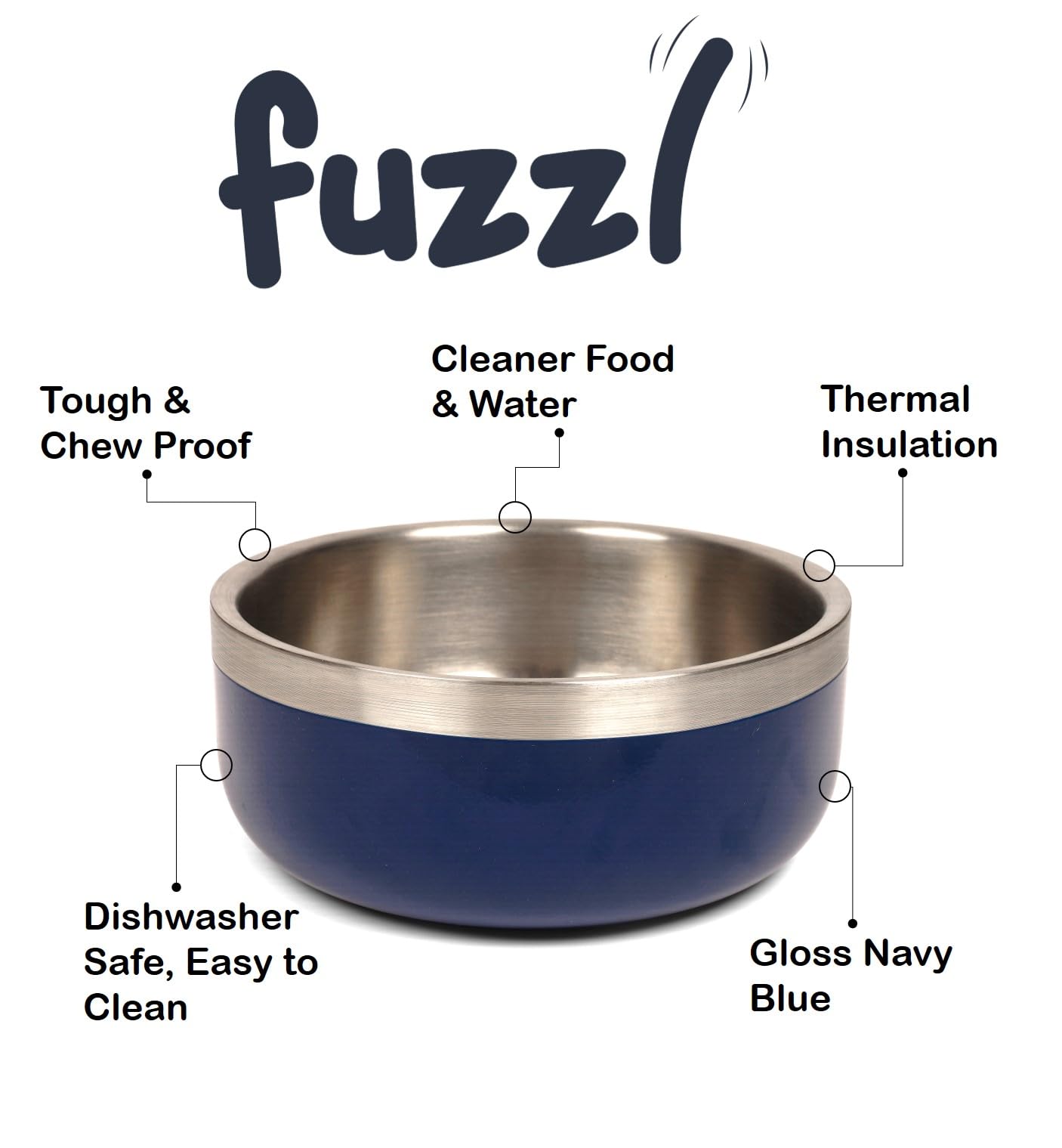 Fuzzl Double Insultated Thermal Dog Bowl in Navy - 16cm - for Indoors and Outdoors with Rubber Base - Versatile Dog Bowls and Dog Water Bowl for Hydration and Feeding - Image 2