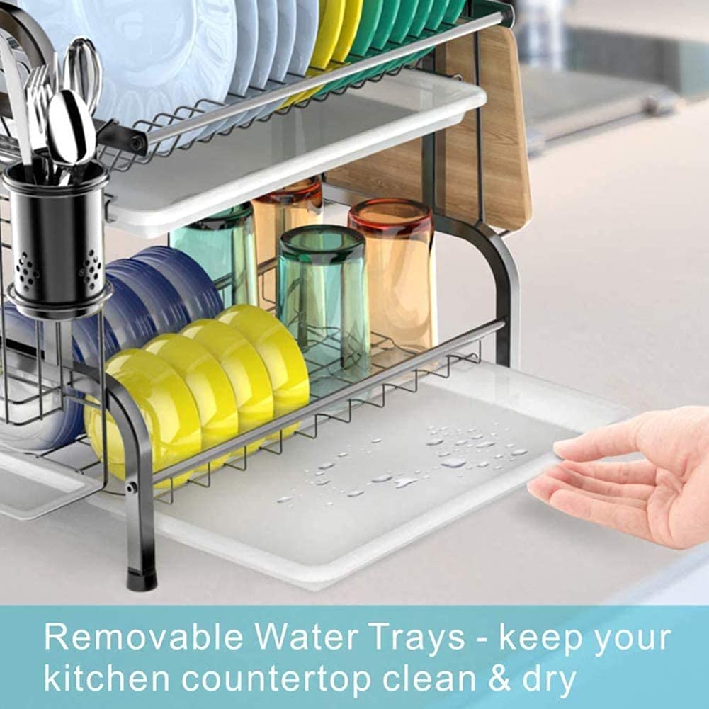 Buy 304 Stainless Steel Dish Drainer Rack, SMHOUSE 2 Tier Dish Drying