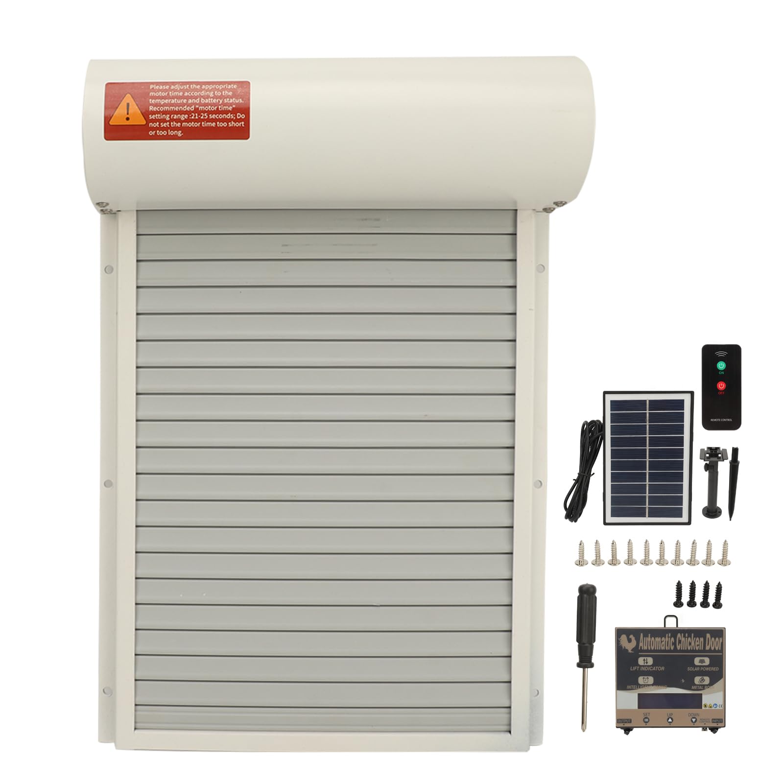 Generic Puerta Automática para Gallinero con Energía Solar, Sensor de Luz y Temporizador para Uso Doméstico en Granja, Hierro Duradero, Metal y Plástico (WHITE)