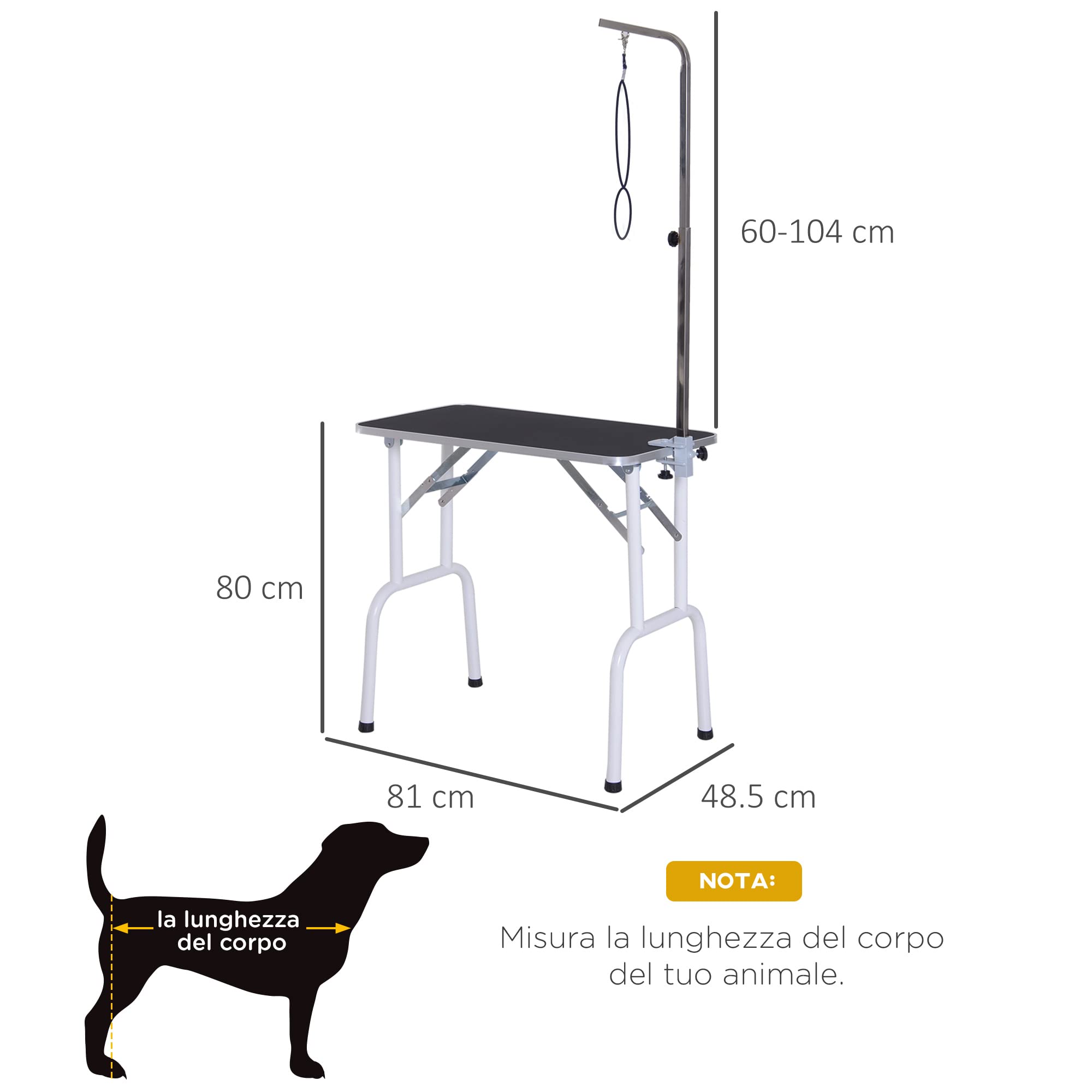 Pawhut Tavolo da Toelettatura e Tosatura per Cani e Gatti Animali Domestici, Piano di Lavoro, Carico 30kg, 81x48.5x80cm