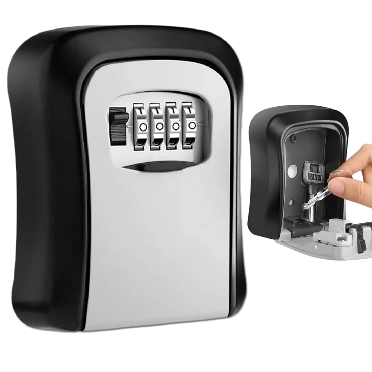 LUMBER JACK Wall Mounted Key Storage Box, 4-Digit Combination Lock, Key Safe with Backup Key Access, Black and Silver