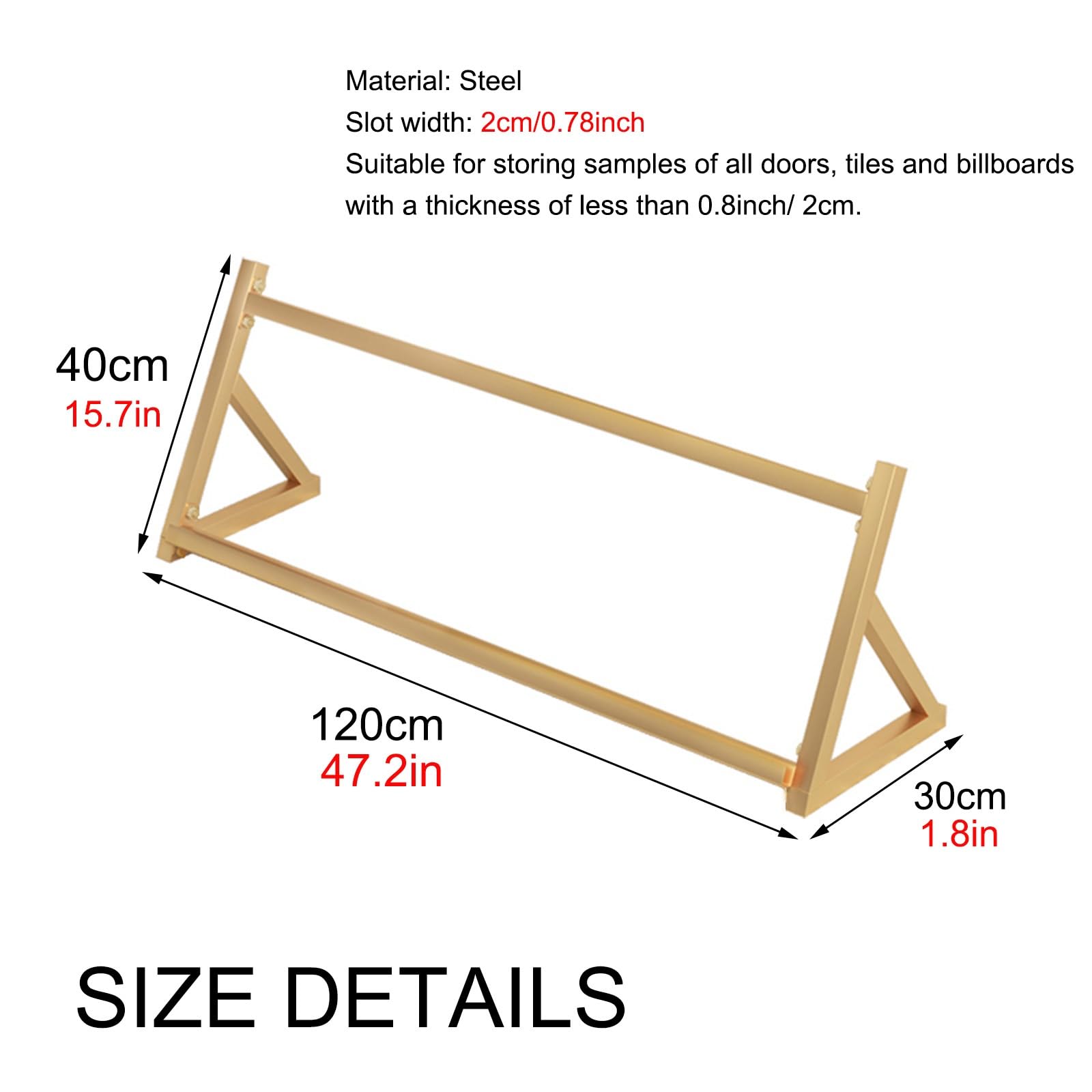 HXFAAFXH Floor Tile Display Stand,Metal Tile Display Rack for Desktop,Building Material Display Shelf,Ceramic Sample Display Rack,Floor Standing Strong Load-Bearing Display Stands(Gold)