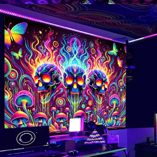 Image of Nuxovilar Skull Mushroom Wall Tapestry Polyester 78.74x59.05 In