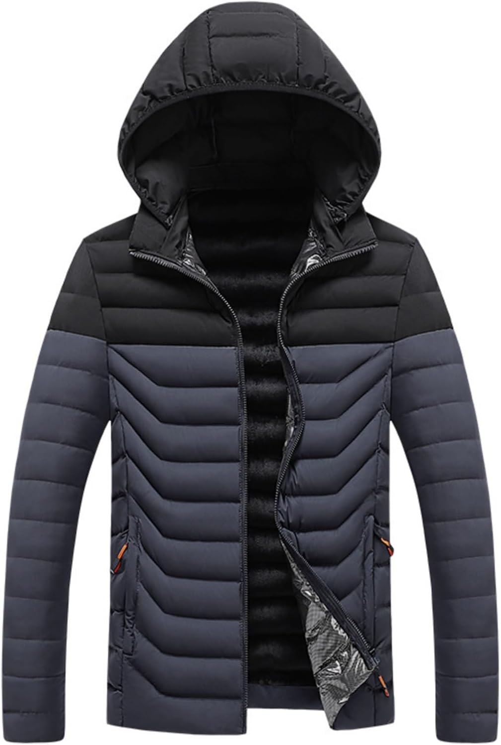 Men's Hooded Winter Coat Warm Puffer Jacket Color Block Thicken Quilted Jackets, L-4XL
