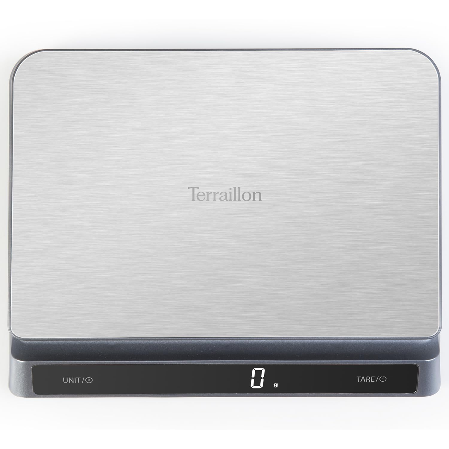 TERRAILLON - PRO USB15 - Balance de cuisine électronique professionnelle, Large plateau Inox 23 x 16 cm, capacité 15 kg, graduation 1 g, Rechargeable USB C, Ecran LED Rétroéclairé - Inox