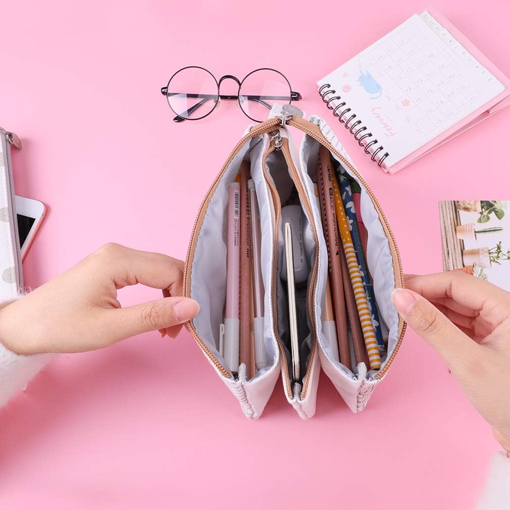 iSuperb Large Capacity Pencil Case 3 Layers Pencil Pouch Zipper Stationery Organizers Big Pen Bag Canvas Makeup Cosmetic Bag Pen Box for Women