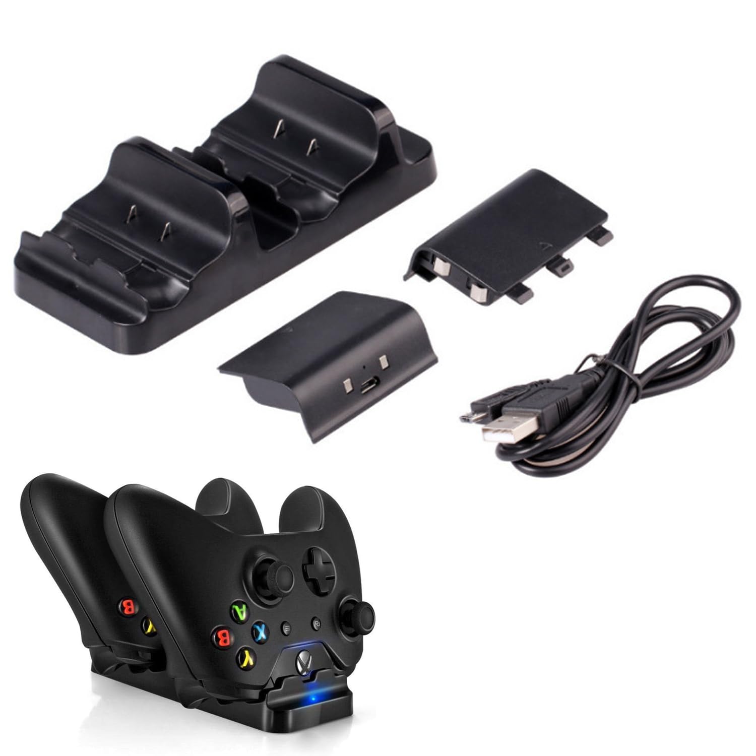 STAYOUNG Dual Battery Charging Dock with 2 Rechargeable Batteries and USB Cable Compatible with Xbox One (Black)