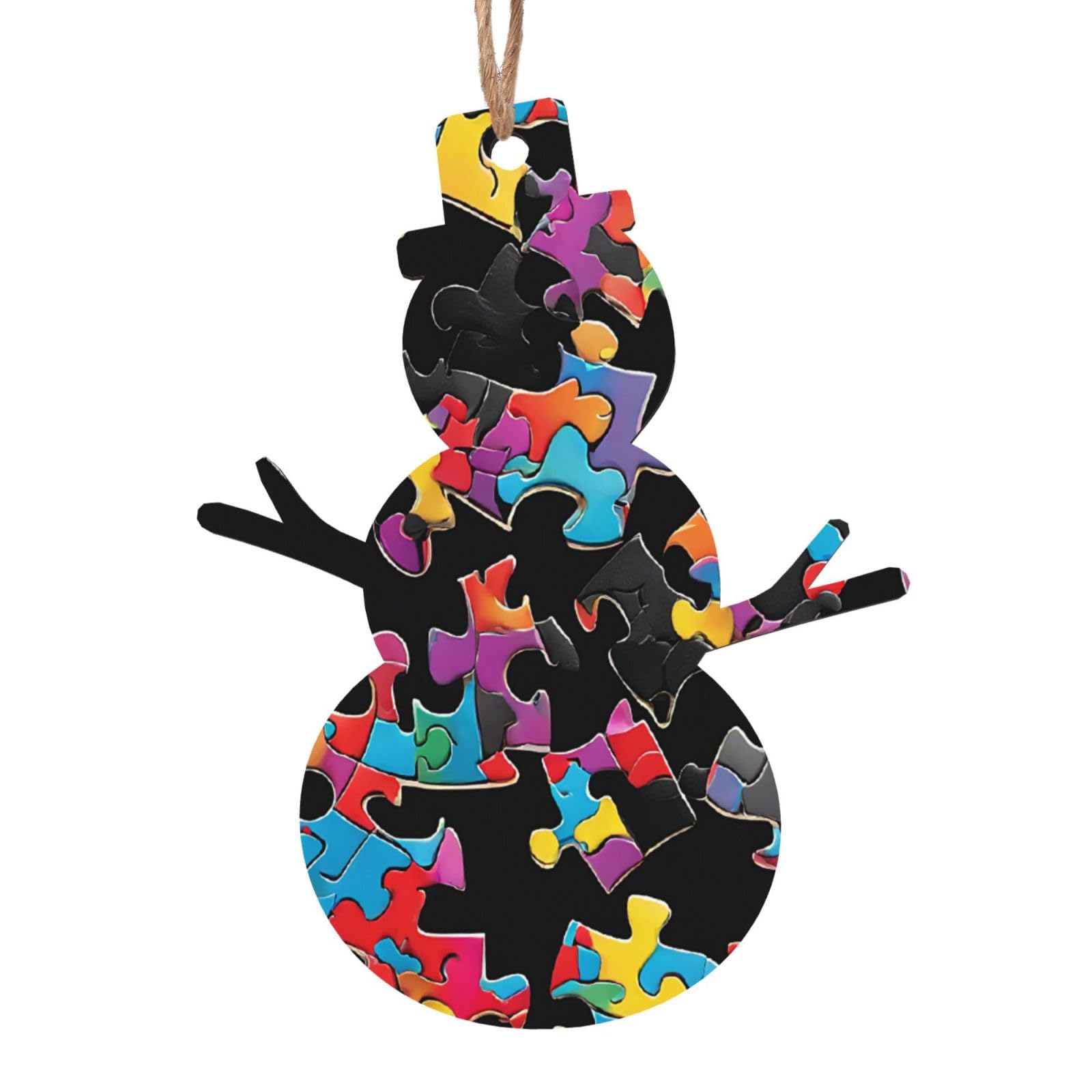 Kfrxxzqb Snowman Shape Autism Awareness Puzzle Pieces Heart -Print Handcrafted Wooden Christmas Ornaments - Double-Sided Printed Hanging Decor For Tree Home Gifts. 2Pcs