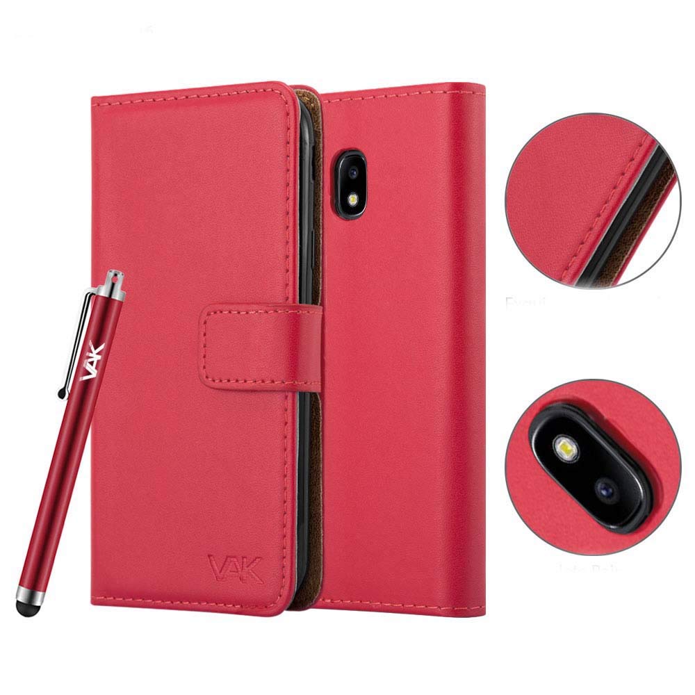 VA For Samsung Galaxy J3 Phone Case (2017 Version) Luxury Leather Magnetic Wallet Card Holder Flip Stand View Protective Cover For Galaxy J3 2017 (Red)
