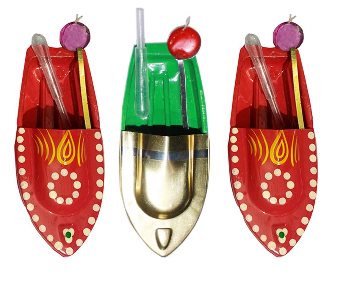 ODDCLICK BG Bazzar Gali Handmade Design Boat Put Put Steamer (2 RED+1PLAIN)