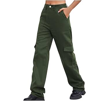 NATHGAM Womens Cargo Pants High Waist Button Up Casual Pants