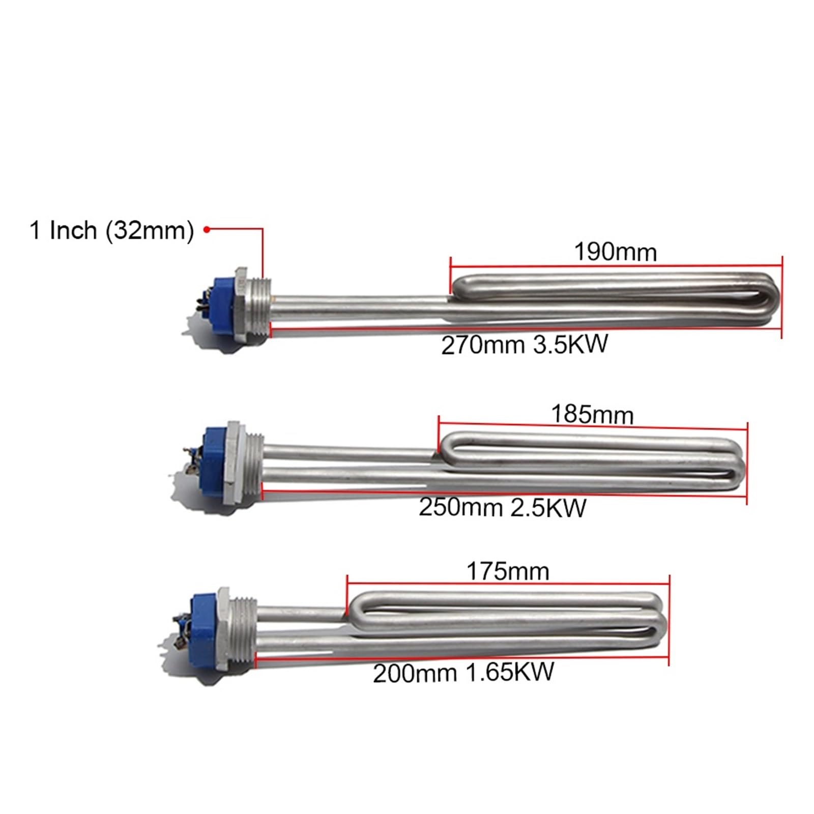 1" DN25 Gwintowany 304SUS rurowy element grzejny z akcesoriami 120 V/220~240 V/380 V 1,65 kW / 2,5 kW / 3,5 kW rura grzewcza (5,1 cala NPT 120V_2.5KW 250MM 304SUS)
