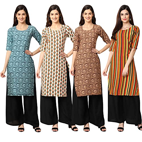Image of Pinkmint Women's Crepe Digital Print Straight Kurta [Pack of 4] (CCV-334-338-339-335)