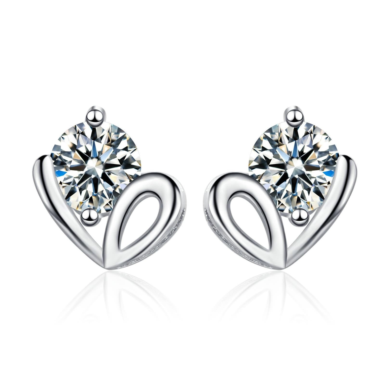 AMDXD Schmuck Damen Ohrringe 9K Weißgold 375, Herz Ohrstecker mit Moissanit, Au375 Gold Ohrringe Nickelfrei Echt Schmuck