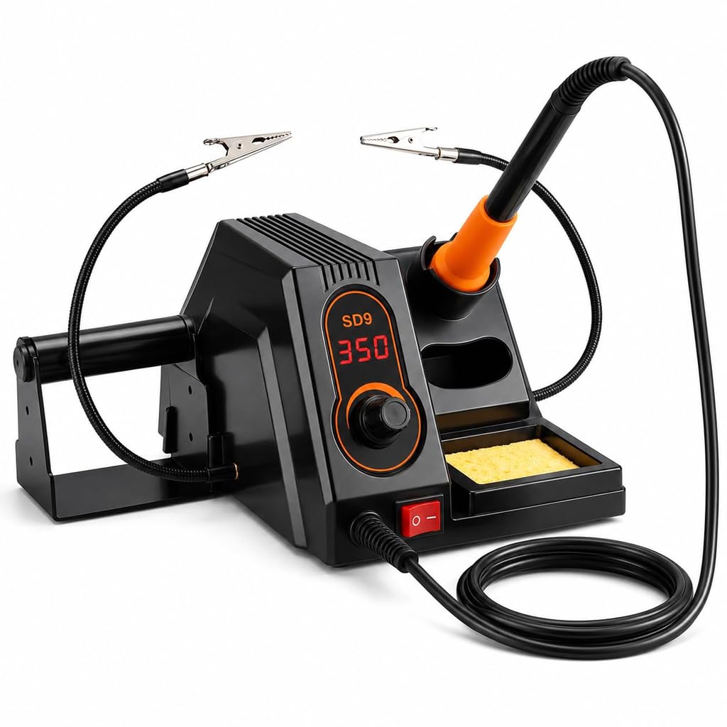 Serplex® 60W Digital Soldering Iron Station w 2 Helping Hands, 150-500°C | Adjustable Temperature, °C/ºF Conversion, Auto Sleep & Calibration Support, Fast Heating Soldering Tool for Eectronic Repair-image-2