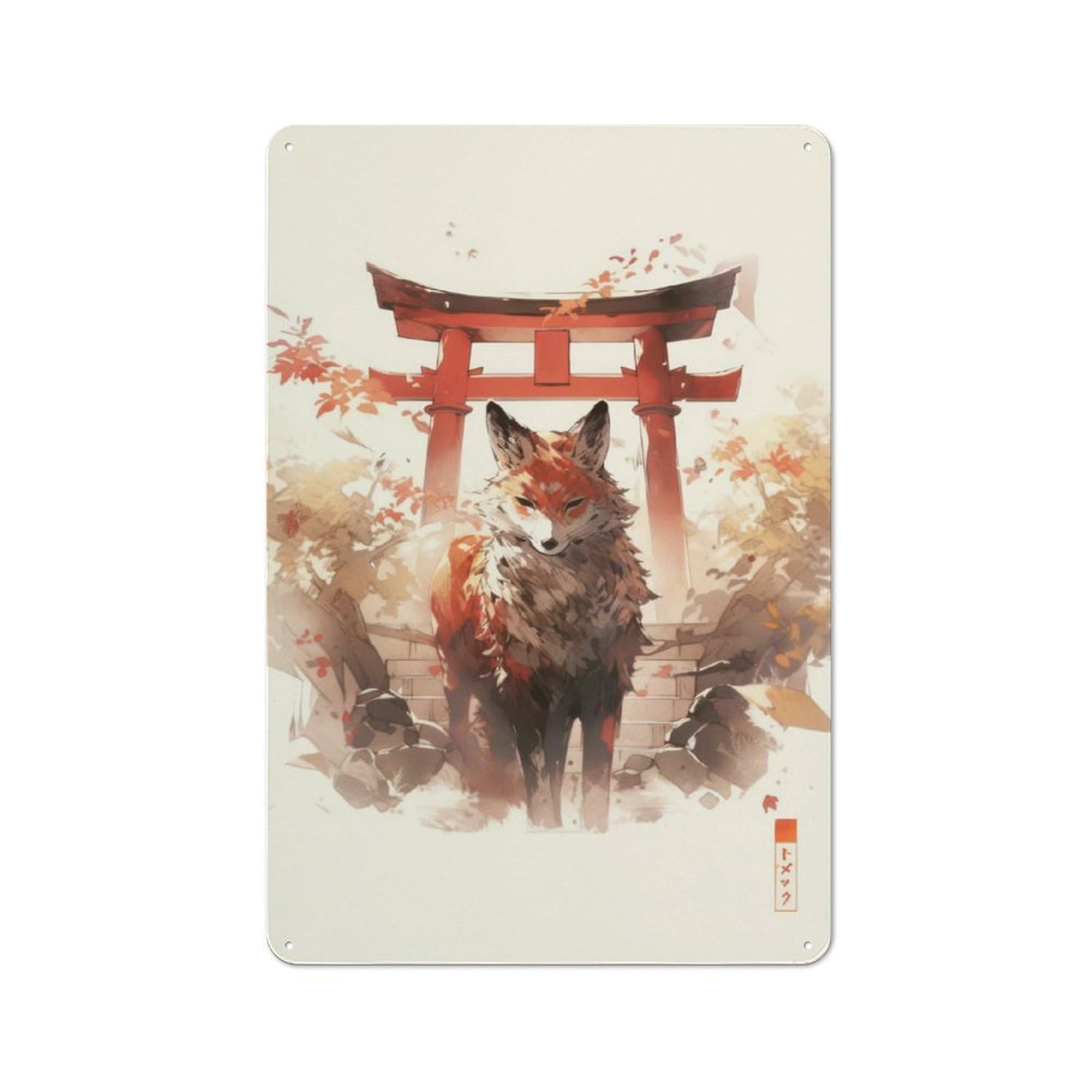 Junmoney Torii Gate Fox Vintage Metal Sign 30X20cm For Guest Room Or Hallway, Suited To Guest Room Decorators