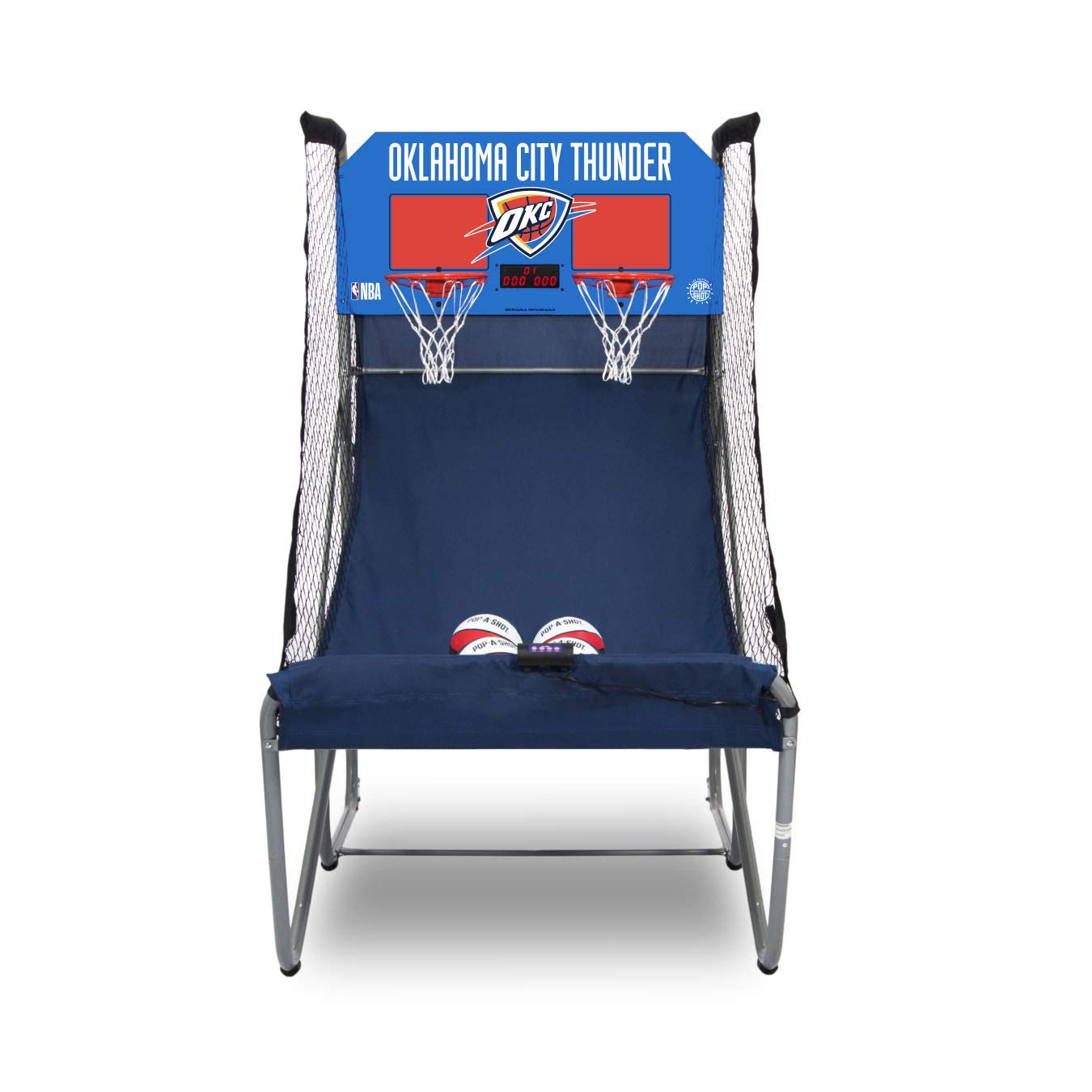 Pop-A-Shot - Home Dual Shot with Oklahoma City Thunder NBA Graphics l Sensor Scoring l 16 Game Modes l 7 Balls l Foldable Storage l for All NBA Fans