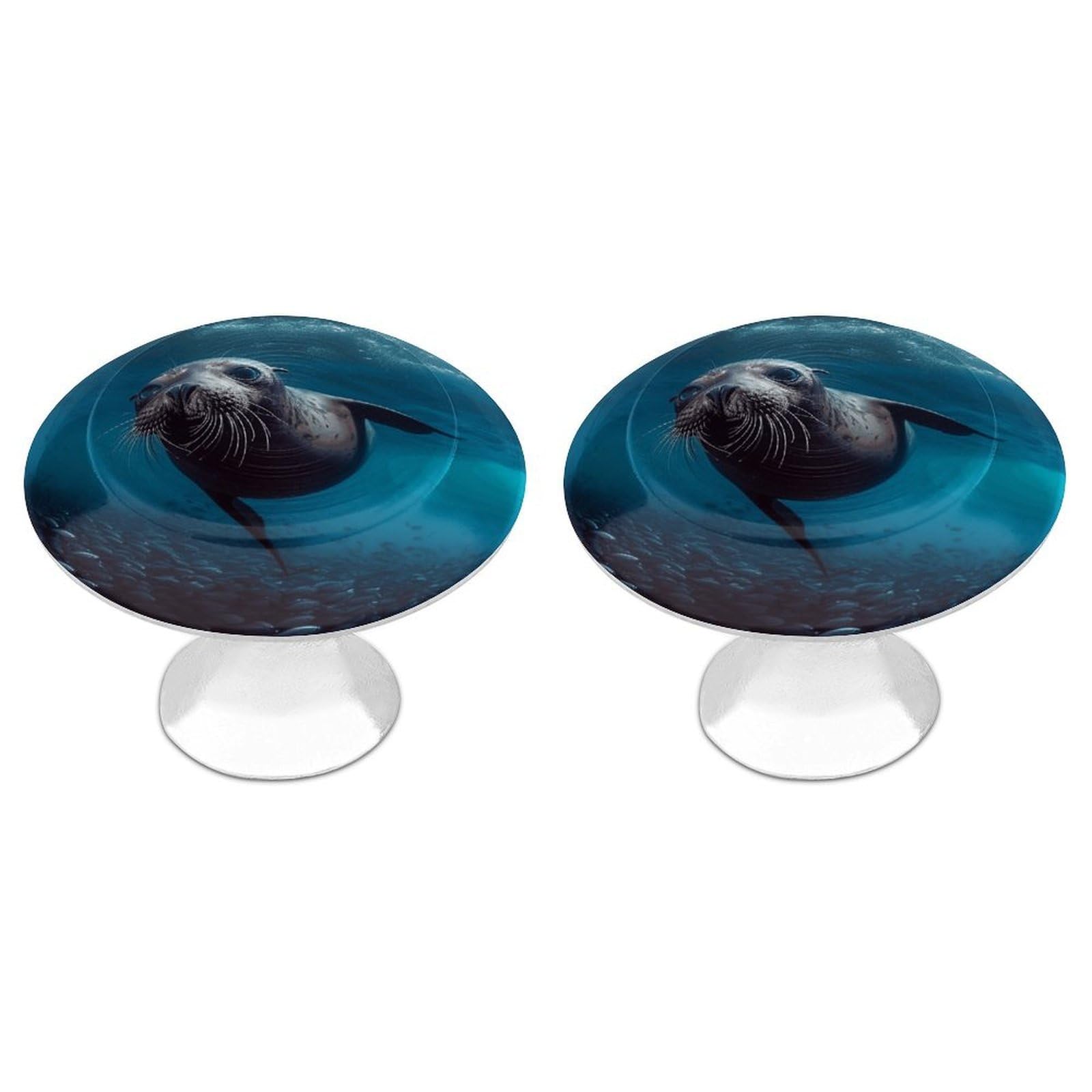 FekiLoot Underwater Sea Lion Cabinet Knobs Personality Stainless Steel Round Drawer Handles Circle Modern Cabinet Handles Drawer Knobs for Kitchen Dresser Bathroom Cupboard Furniture