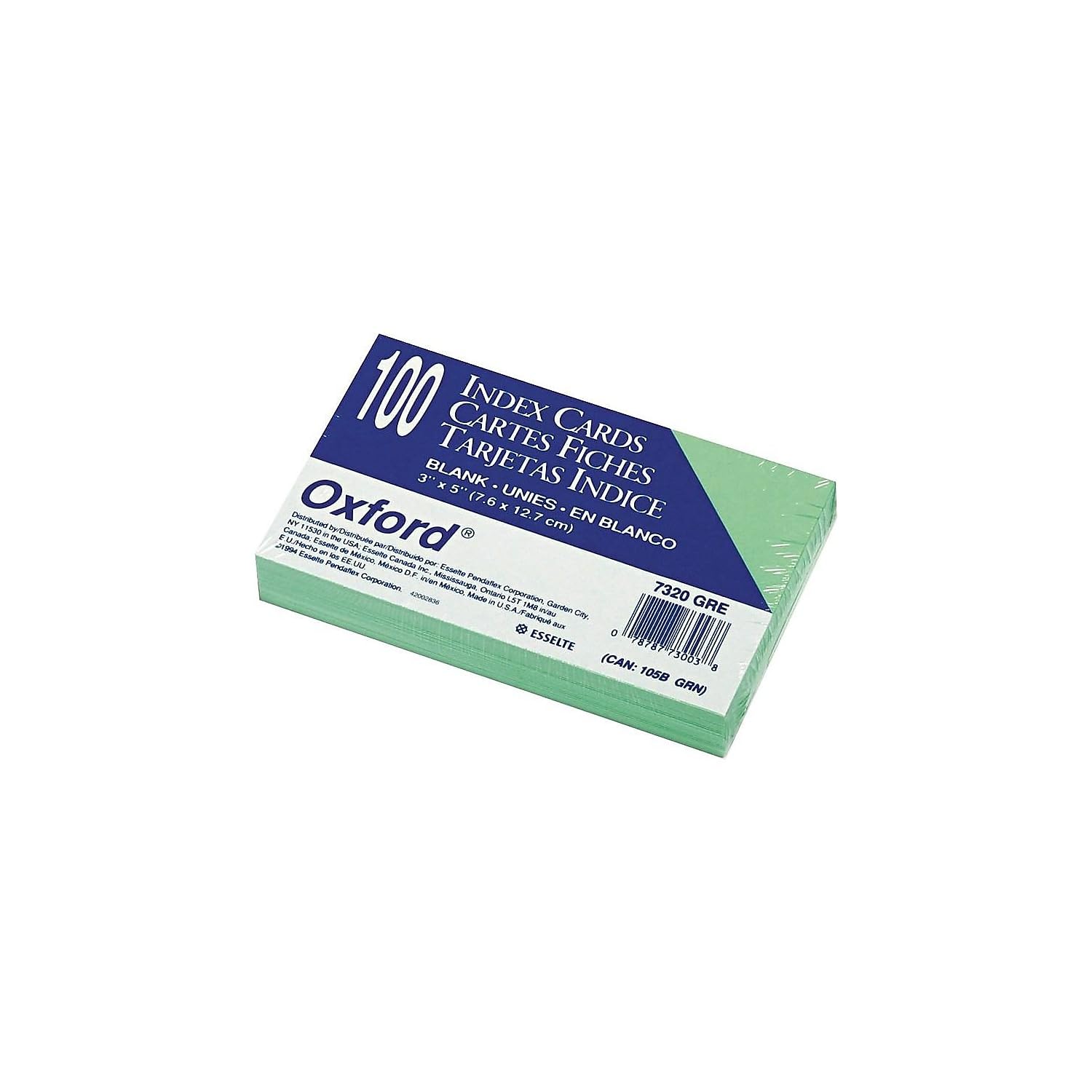 Oxford 3 x 5 Index Cards, Blank, Green, 100/Pack (7320GRE