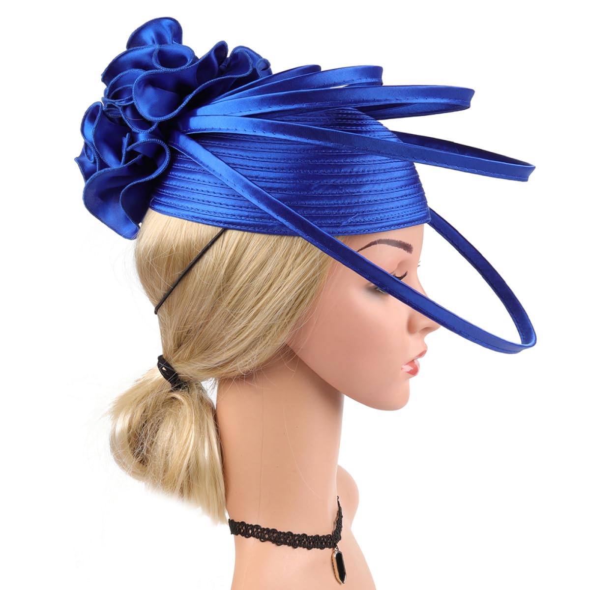 Cappello e Imponente Blu Raffinato Fascinator Donna in Poliestere e ABS Leggero per Tea Party e Banchetti, Accessorio da Sposa e Cerimonia