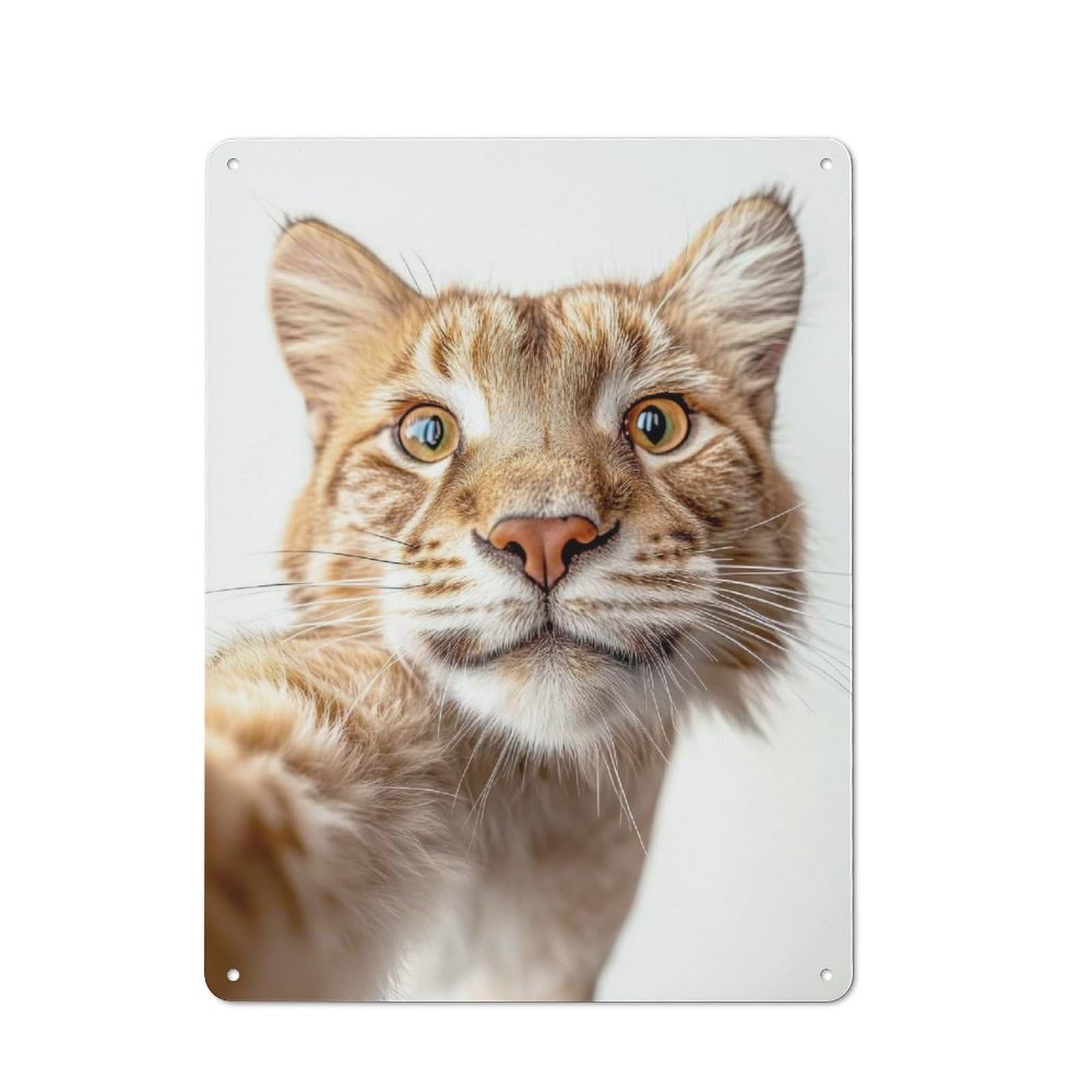 Junmoney Playful Wild Cat Taking Selfie Retro Metal Plaque 40X30cm Featuring For Garage Wall, A Winter Wall Decor Update For Workshop Decor Fans