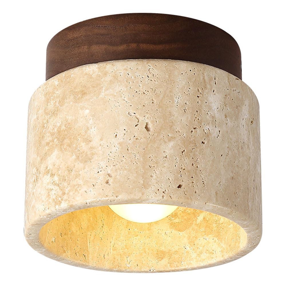 ICEMOB Natural Yellow Travertine Ceiling Light - Minimalist Living Room Ceiling Mount Fixture