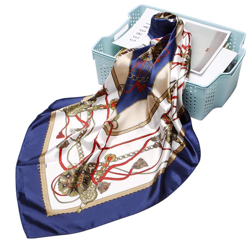 Sciarpa Quadrata Piccola da Donna in Seta Stampata, Sciarpa Quadrata in Imitazione Seta, Sciarpa Quadrata Piccola (Azzurro 90 * 90) (Grigio Albicocca 90 * 90) (Blu Scuro 90 * 90)