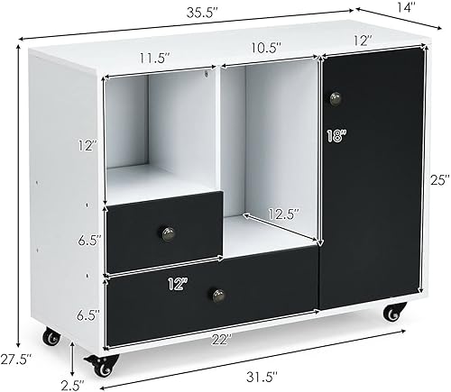 Miniatura 2 de RHSH Soporte para impresora gabinete lateral para archivadores almacenamiento de archivos soporte grande para impresora con 2 cajones y estantes
