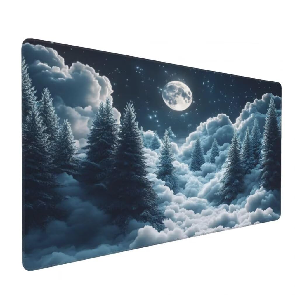 Tappetino Mouse XXL 1000x500mm Luna Piena Grande Mouse Pad, Tappetino Scrivania con Bordi Cuciti, Grande Mousepad Gaming con Base Antiscivolo per Ufficio e Casa (Pino Tra Le Nuvole) -MP1572