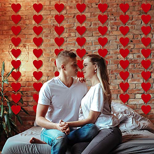120 Red Hearts Felt Garland for Valentines Day Decorations - NO DIY - Valentines Day Hanging Decor - Red Heart Hanging String Garland for Valentines Wedding Anniversary Birthday Party Supplies - Thumbnail 7