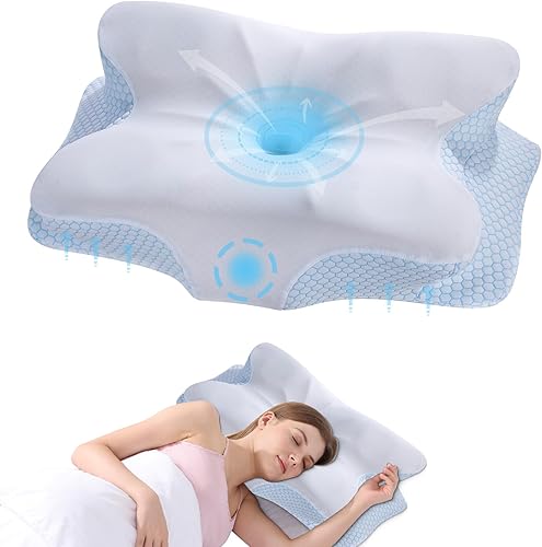 Almohada cervical para el cuello, almohada de espuma viscoelástica para apoyo y alivio del dolor, almohada ergonómica de contorno para dormir de