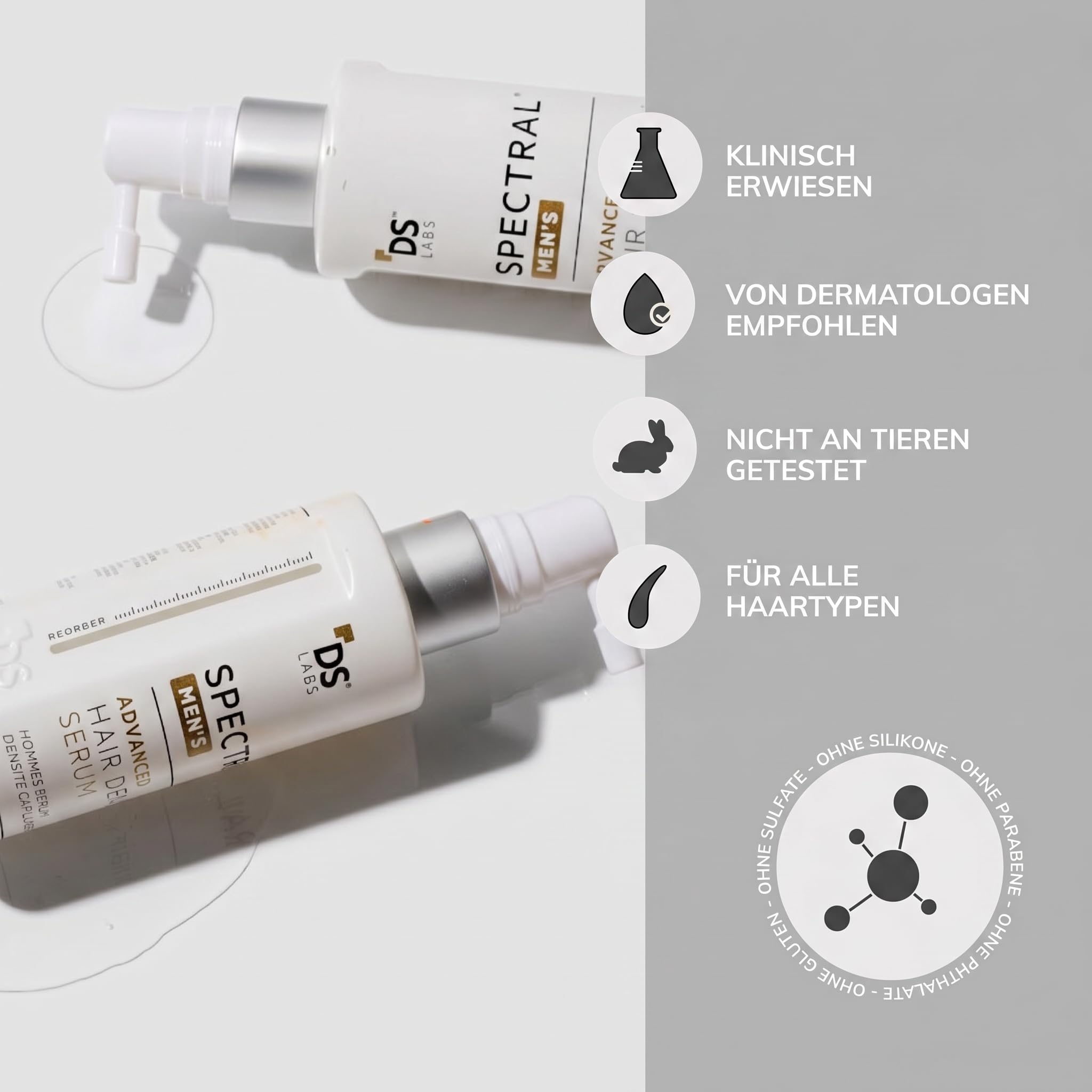Spectral Men's Haar-Dichte-Serum (ehemals Spectral.DNC-N) – Leichtes Leave-In für sichtbar volleres, dichteres Haar, schnell einziehend, nicht fettig, für alle Haartypen, 60 ml (3er-Pack) | Powered by Nanoxidil®, Coffein & Azelainsäure in einem leichten,