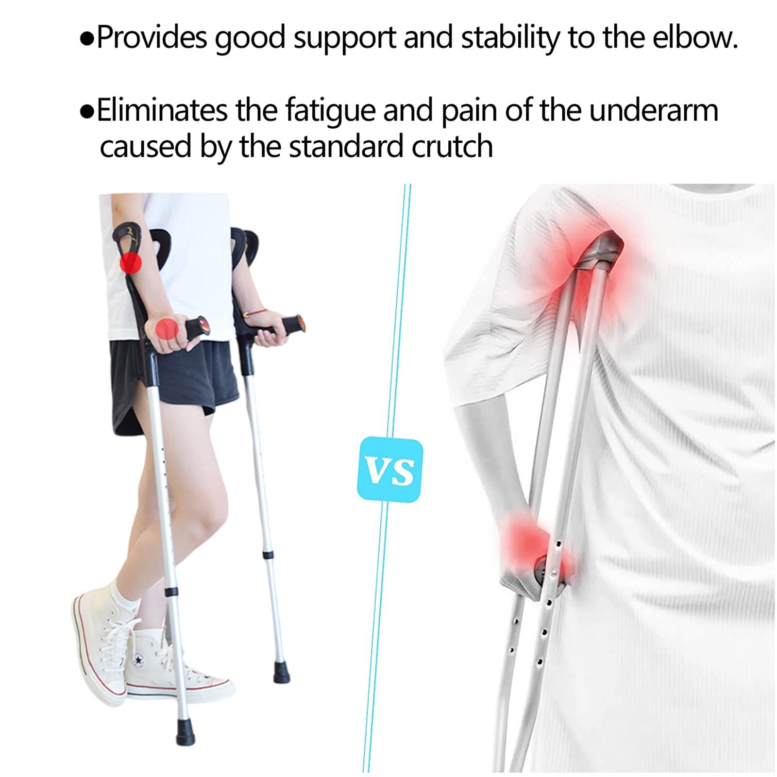 Muletas Antebrazo Liviano (1 Par), Bastón para Caminar De Altura Ajustable, Mango Cómodo Y Base De Goma Antideslizante, Negro