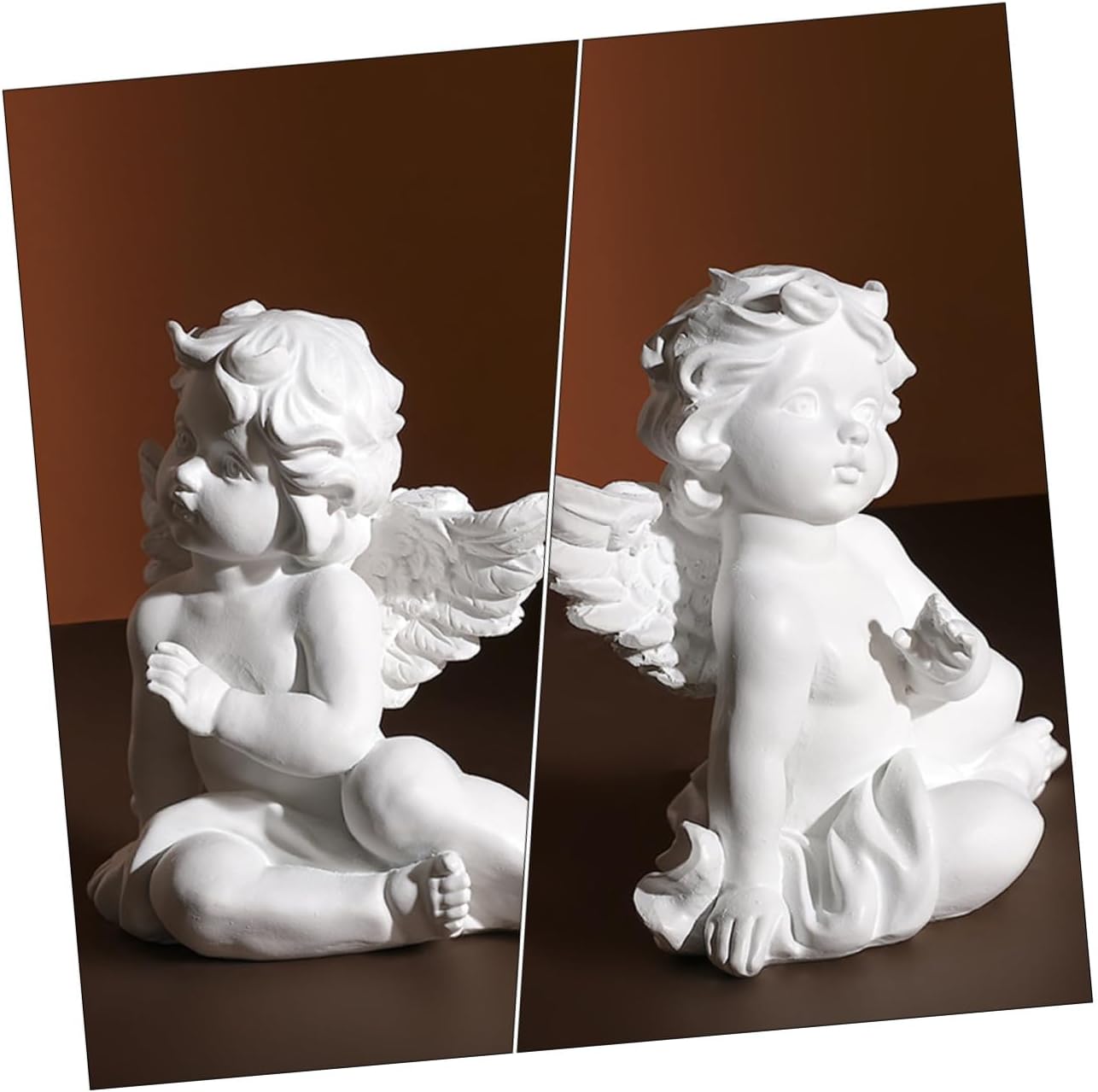 2pcs White Resin Angel Figurines Xmas Home Decoration image 5