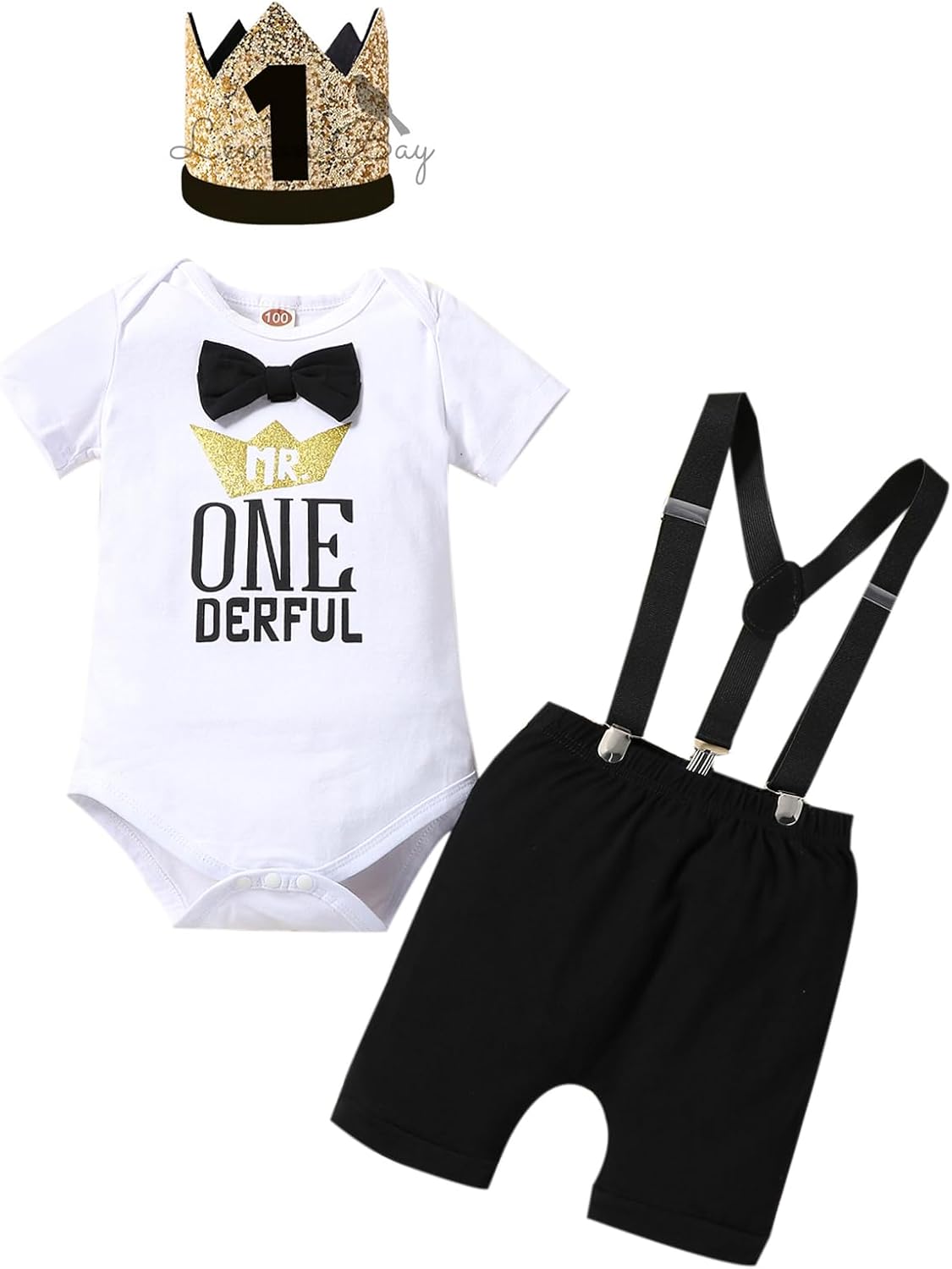 Baby Boy Funny First Birthday Clothes Infant Clothes Bow Tie Dinosaur Themed Romper Pants Set Suspenders