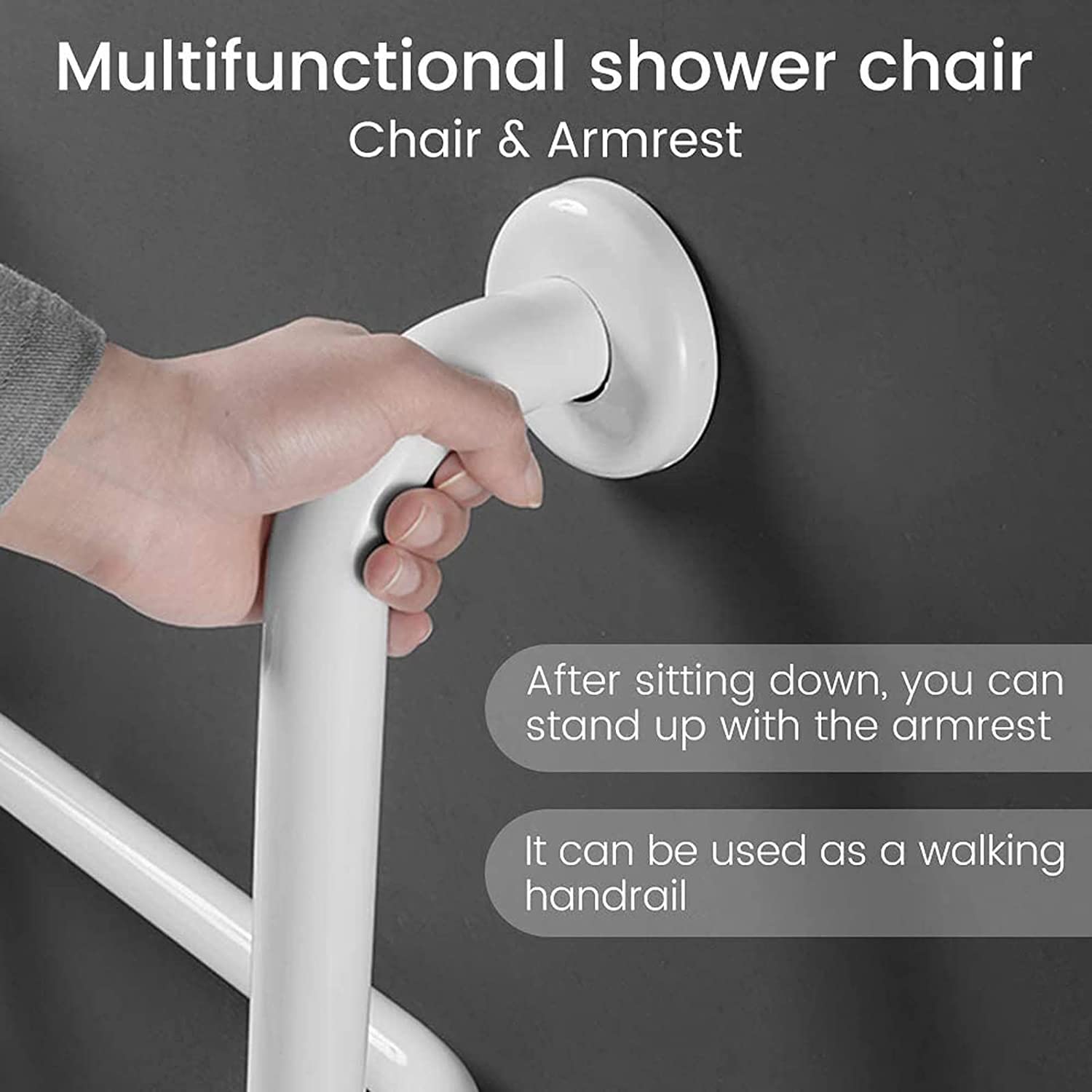 Asiento de Ducha abatible montado en la Pared Silla De Ducha Plegable Con Reposabrazos, Asiento De Ducha Montado En La Pared for Personas Mayores, Banco De Ducha De Baño Plegable Multifuncional 2 En 1