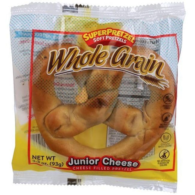 SuperPretzel 51 Percent Whole Grain Junior Cheese Soft Pretzel, 3.3 Ounce -- 50 per case.